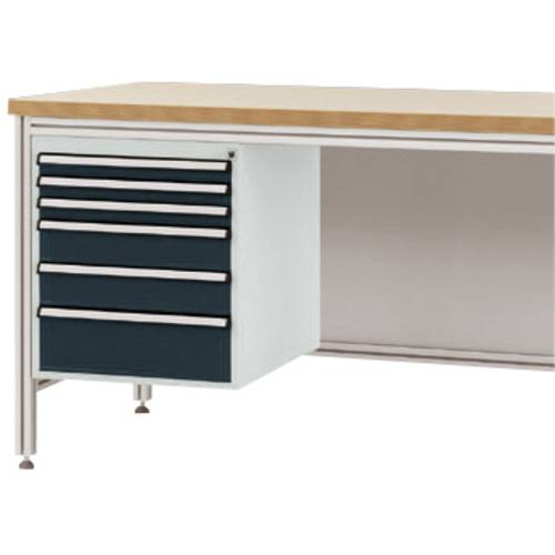 Manuflex ZB4925.7016 Gehäuse-Unterbau für ALU-Arbeitstische, Nutzhöhe 500 mm mit 6 Schubfächern, für Tischtiefe 600 mm