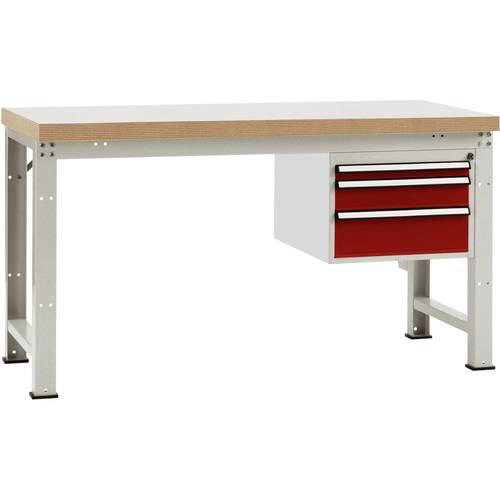 Manuflex WP5412.3003 Komplett-Werkbank Grund PROFI Standard mit Buche massiv-Platte, BxTxH = 1500 x 700 x 840 mm