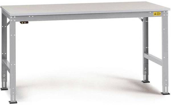 Manuflex LU4026.9006 ESD ESD-Arbeitstisch UNIVERSAL Standard Grundtisch mit Kunststoffplatte, BxTxH = 1250 x 600 x 766-876 mm Alusilber