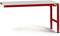 Ein roter Tisch mit stabilem Metallgestell und weißer Tischplatte, geeignet für Arbeitsplätze oder Werkbänke.
