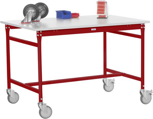 Manuflex BB4049.3003  Beistelltisch BASIS mobil mit PVC-Tischplatte in Rubinrot RAL 3003, BxTxH: 1250 x 800 x 850 mm  Rubin-Rot
