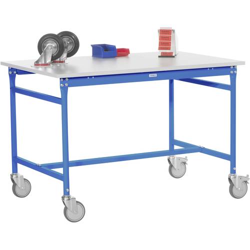 Thumbnail - Manuflex BB4019.5012 Beistelltisch BASIS mobil mit PVC-Tischplatte in Lichtblau RAL 5012, BxTxH: 1000 x 600 x 850 mm Lic...