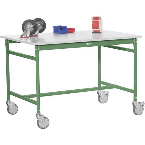 Thumbnail - Manuflex BB4059.6011 Beistelltisch BASIS mobil mit PVC-Tischplatte in Resedagrün RAL 6011, BxTxH: 1500 x 600 x 850 mm Re...