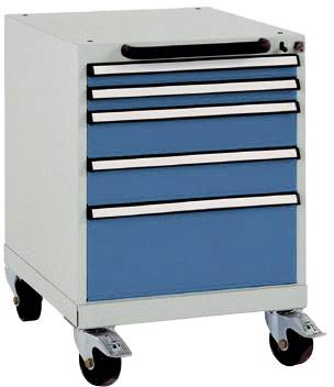 Manuflex SP1023.0002 Schubfachschrank BASETEC mobil, Nutzhöhe 500 mm mit 5 Schubfächern, in lichtgrau RAL 7035/brillantb...