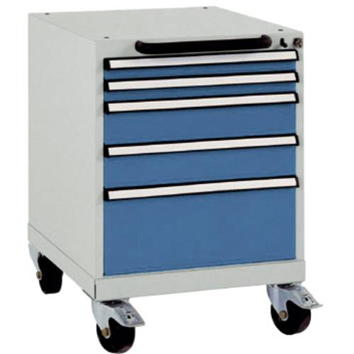 Manuflex SP1023.0002 Schubfachschrank BASETEC mobil, Nutzhöhe 500 mm mit 5 Schubfächern, in lichtgrau RAL 7035/brillantb...