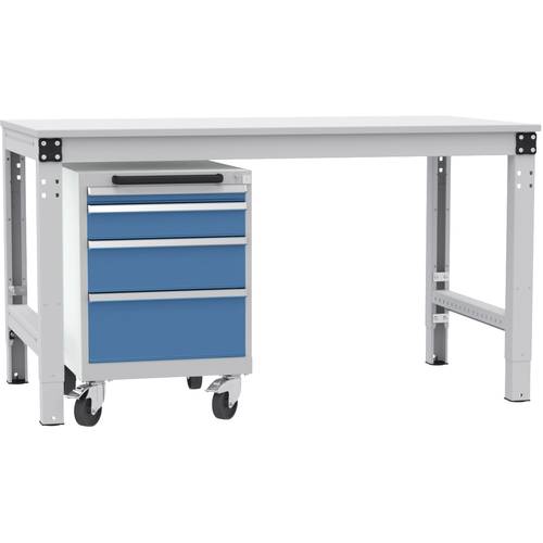 Manuflex TP1043.0002 Schubfachschrank BASETEC mobil, Nutzhöhe 500 mm mit 4 Schubfächern, in lichtgrau RAL 7035/brillantb...