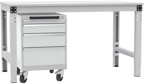 Manuflex TP1043.7035  Schubfachschrank BASETEC mobil, Nutzhöhe 500 mm mit 4 Schubfächern, in lichtgrau RAL 7035