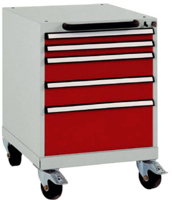 Manuflex SP1123.3003  Schubfachschrank BASETEC mobil, Nutzhöhe 500 mm mit 5 Schubfächern, in rubinrot RAL 3003
