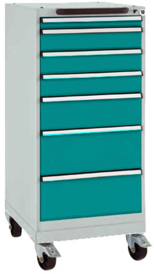 Manuflex SP1133.5021  Schubfachschrank BASETEC mobil, Nutzhöhe 900 mm mit 7 Schubfächern, in wasserblau RAL 5021