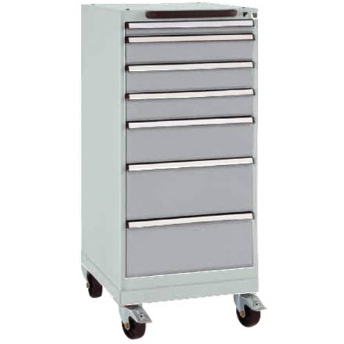 Manuflex SP1133.9006 Schubfachschrank BASETEC mobil, Nutzhöhe 900 mm mit 7 Schubfächern, in alusilber ähnlich RAL 9006