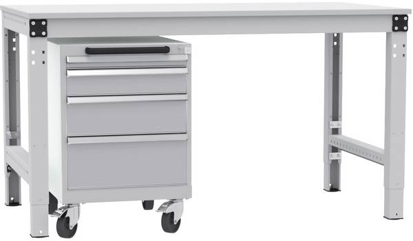 Manuflex TP1143.9006  Schubfachschrank BASETEC mobil, Nutzhöhe 500 mm mit 4 Schubfächern, in alusilber ähnlich RAL 9006