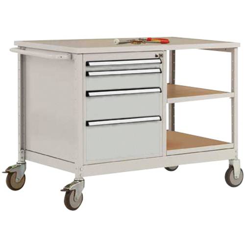 Manuflex TP1007.7035 Mobile Werkbank Modell 1 mit lichtgrauer Melamin-Abdeckplatte 22 mm BxTxH 1135 x 590 x 802 mm