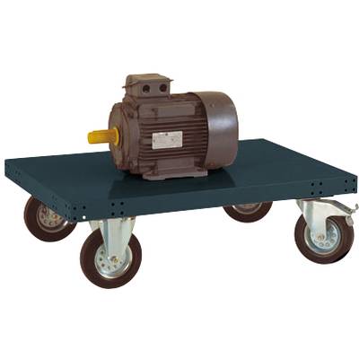 'Ein Elektromotor steht auf einer rollbaren Plattform mit vier Rädern.'