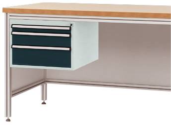 Manuflex ZB4675.7016 Gehäuse-Unterbau für ALU-Arbeitstische, Nutzhöhe 300 mm mit 3 Schubfächern, für Tischtiefe 600 mm
