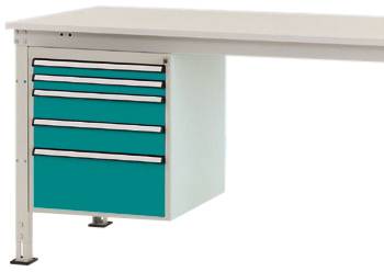 Manuflex ZB4864.5021 Gehäuse-Unterbau Stationär, Nutzhöhe 500 mm mit 5 Schubfächer. Für Tischtiefe 1200 mm