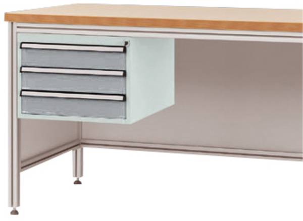 Manuflex ZB4625.9006 Gehäuse-Unterbau für ALU-Arbeitstische, Nutzhöhe 300 mm mit 3 Schubfächern, für Tischtiefe 600 mm