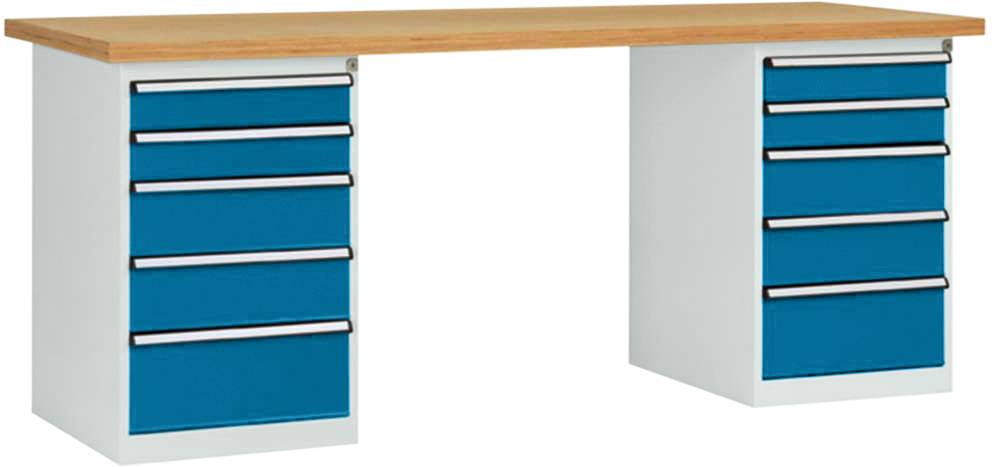 Manuflex WC5113.0002 Werkbanksystem COMBI, 2 Gehäuse Modell 2 mit massiver Bucheplatte, BxTxH = 2000 x 700 x 840 mm