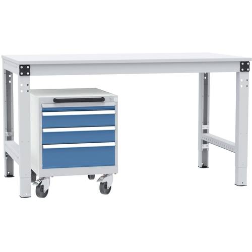 Manuflex SP1193.0002 Schubfachschrank BASETEC mobil, Nutzhöhe 400 mm mit 4 Schubfächern, in lichtgrau RAL 7035/brillantb...