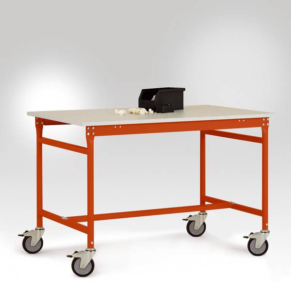 Manuflex LB4008.2001 ESD ESD-Beistelltisch BASIS mobil mit Melamin-Tischplatte in Rotorange RAL 2001, BxTxH: 750 x 500 x 853 mm  Rotorange (RAL 2001)