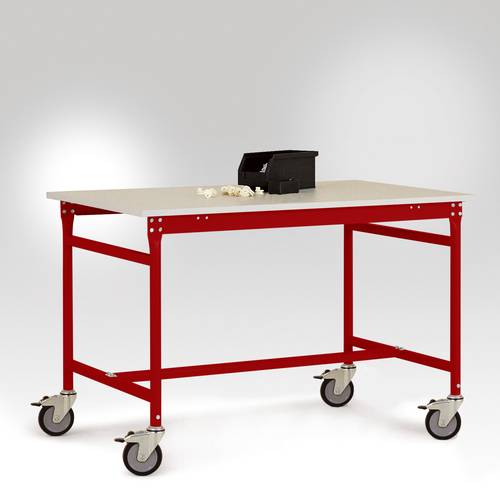 Thumbnail - Manuflex LB4038.3003 ESD ESD-Beistelltisch BASIS mobil mit Melamin-Tischplatte in Rubinrot RAL 3003, BxTxH: 1250 x 600 x...