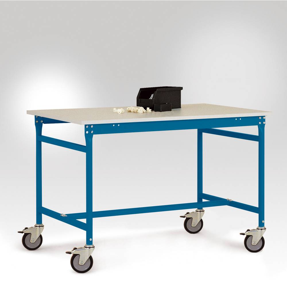 Manuflex LB4086.5007 ESD-bijzettafel basismobiel met kunststof tafelblad in stralend blauw RAL 5007,