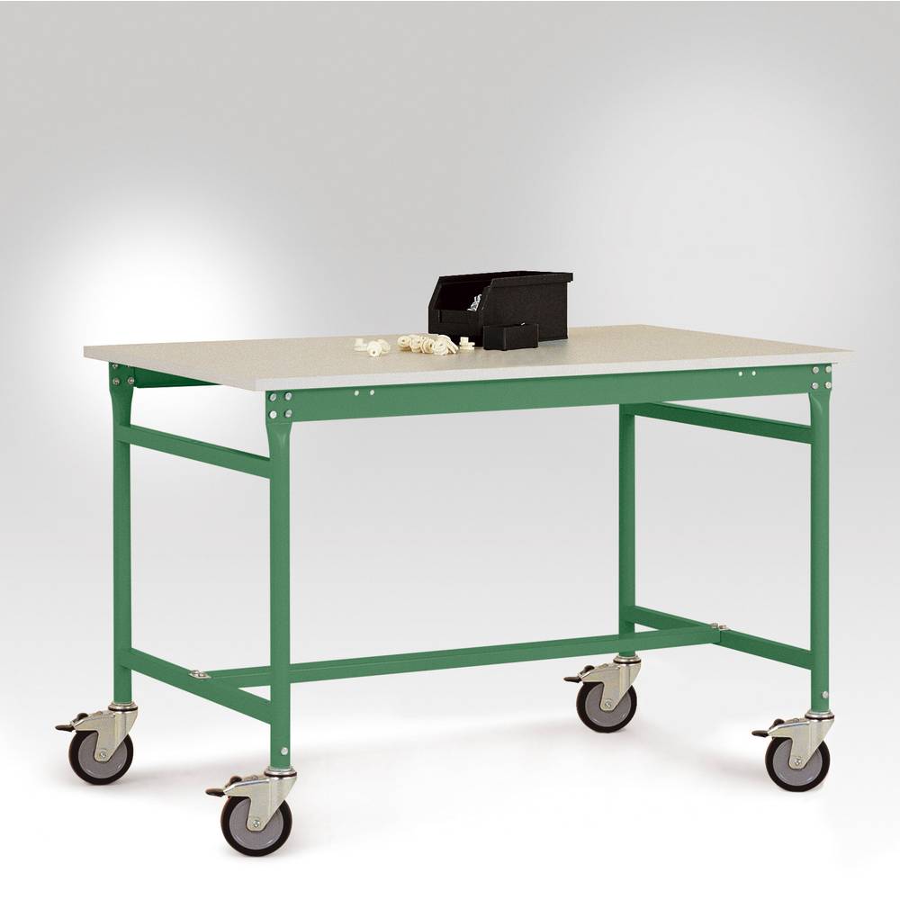 Manuflex LB4033.6011 ESD-bijzettafel basismobiel met rubberlijm tafelblad in Reseda groen RAL 6011, 