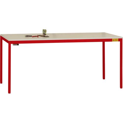 Thumbnail - Manuflex LD1116.3003 ESD ESD-Arbeitstisch UNIDESK mit Kunststoffplatte, Gestell Rubinrot RAL 3003, BxTxH = 2000 x 800 x ...