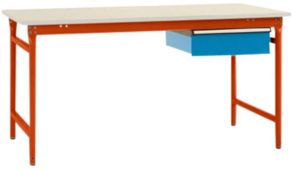 Manuflex BB5231.2001  Komplett-Beistelltisch BASIS stationär mit Melamin-Platte + Einzelschubfach, BxTxH: 1000 x 800 x 780 mm  Rotorange (RAL 2001)