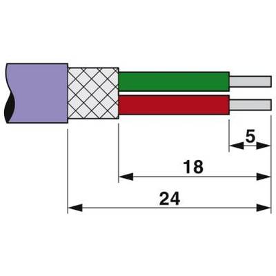 Diagramm eines Kabels mit zwei Drähten, einem grünen und einem roten, und einer Länge von 24 Einheiten, wobei ein Abschnitt 18 Einheiten lang ist.