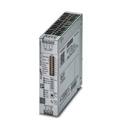 Industriegerät zur Stromversorgung mit verschiedenen Anschlüssen und LED-Anzeigen, aufrecht stehend, mit technischem Aufdruck.