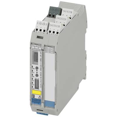 Elektrotechnisches Gerät mit verschiedenen Steckverbindungen und Beschriftungen. Dreieckige Symbole und Zahlen sind sichtbar.