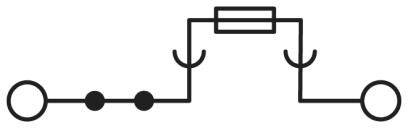 Elektrisches Schaltzeichen zeigt eine Reihe mit zwei Schaltern, einem Widerstand und zwei Verzweigungen.