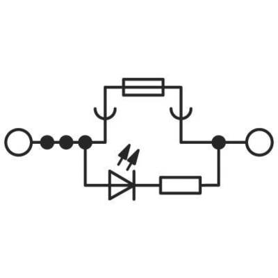 Elektronisches Schaltkreisdiagramm: zeigt Widerstände, Dioden und Verbindungen, die den Stromfluss in einer elektrischen Schaltung darstellen.