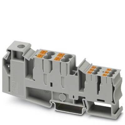 Ein graues, rechteckiges elektrisches Steckmodul mit orangenen Kontakten. Es dient zur Verbindung und Befestigung von Drähten.