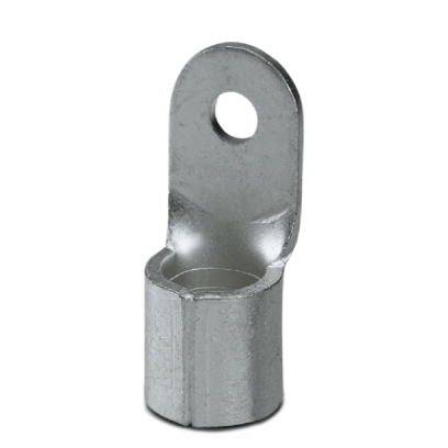 Metallisches Kabelschuh für elektrische Anschlüsse, zylindrische Form mit Loch zur Befestigung.