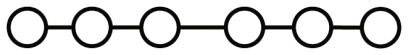 Sechs miteinander verbundene Kreise bilden eine horizontale Linie, die möglicherweise einen linearen Prozess oder eine Kette darstellt.
