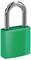 Grünes Vorhängeschloss mit silbernem Bügel, beschriftet mit 'Hardened', symbolisiert Sicherheit und Schutz.