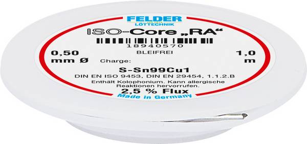 Felder ISO-Core "RA" Sn99Cu1 Lötzinn, bleifrei Spule Sn99,3Cu0,7 0.5 mm