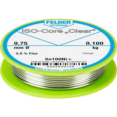 Felder ISO-Core "Clear" Sn100Ni+ Lötzinn Spule Sn99,25Cu0,7Ni0,05 0.100 kg 0.75 mm