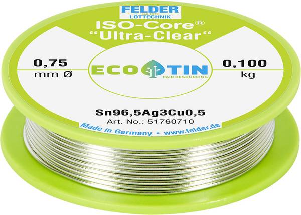 Felder ISO-Core "Ultra Clear" SAC305 Lötzinn Spule Sn96,5Ag3Cu0,5 0.100 kg 0.75 mm