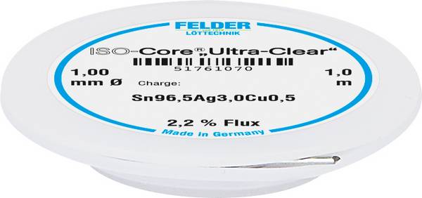 Felder ISO-Core "Ultra Clear" SAC305 Lötzinn Spule Sn96,5Ag3Cu0,5 1 mm
