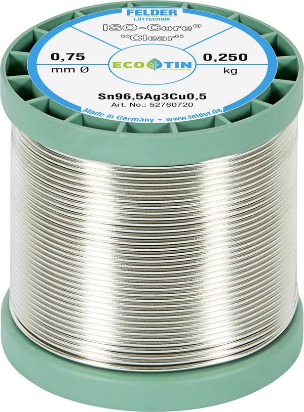Felder ISO-Core "Clear" SAC305 Lötzinn Spule Sn96,5Ag3Cu0,5 0.250 kg 0.75 mm