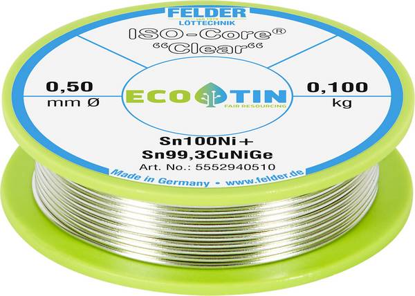 Felder ISO-Core "Clear" Sn100Ni+ Lötzinn Spule Sn99,25Cu0,7Ni0,05 0.100 kg 0.5 mm