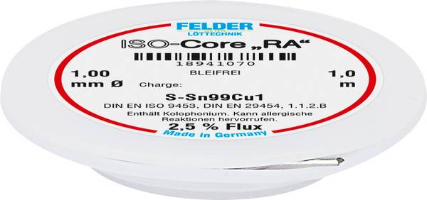 Felder ISO-Core "RA" Sn99Cu1 Lötzinn, bleifrei Spule Sn99,3Cu0,7 1 mm