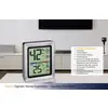 Digitales Thermo-Hygrometer zeigt 42% Luftfeuchtigkeit, 25°C. Liste beschreibt Funktionen: Temperatur, Luftfeuchtigkeit, Komfortzone-Indikator.