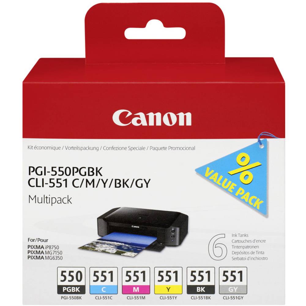 Canon Tintenpatrone PGI-550PGBK/CLI-551 Multipack Original Kombi-Pack Foto Schwarz, Cyan canon cli 551 multipack