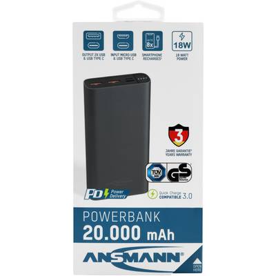 Ansmann 20Ah PD Powerbank 20000 mAh USB PD, Quick Charge 3.0 LiPo Schwarz Statusanzeige-8