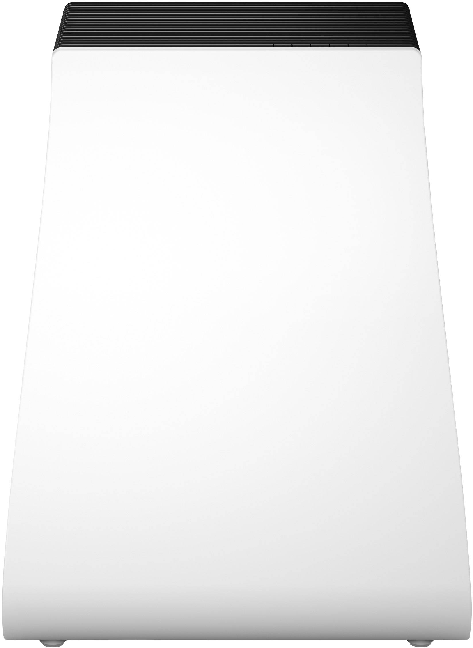 Weißer, modern designter Turmrouter mit schwarzem oberen Bereich.