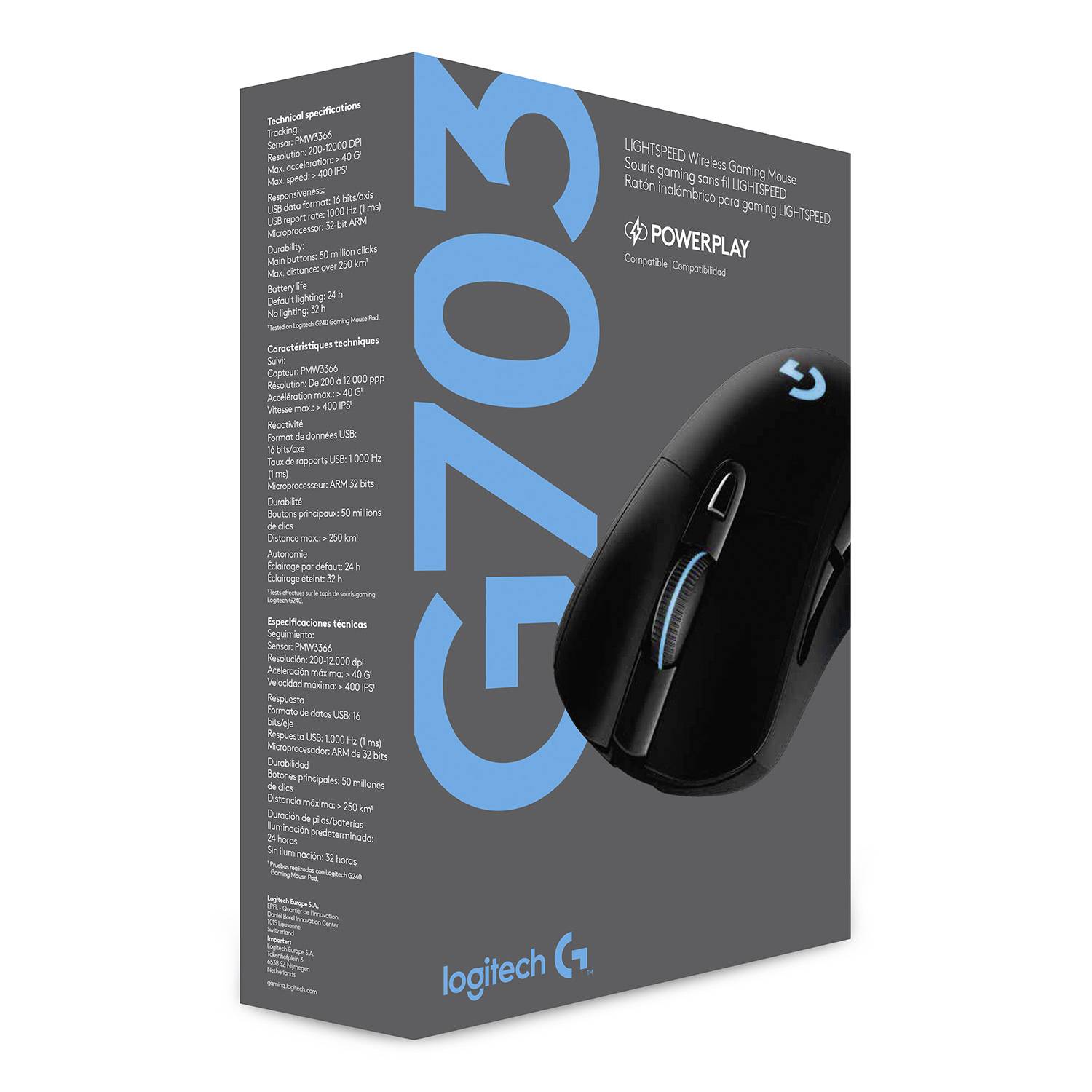 Logitech Gaming G703 LIGHTSPEED EWR2 Gaming-Maus USB Optisch Schwarz 6 Tasten 16000 dpi Beleuchtet, Gewichts-Tuning, Wir-9