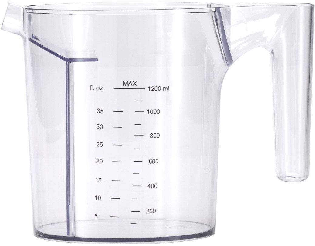 Durchsichtiger Messbecher mit Skala, misst bis zu 1200 ml oder 40 fl oz.